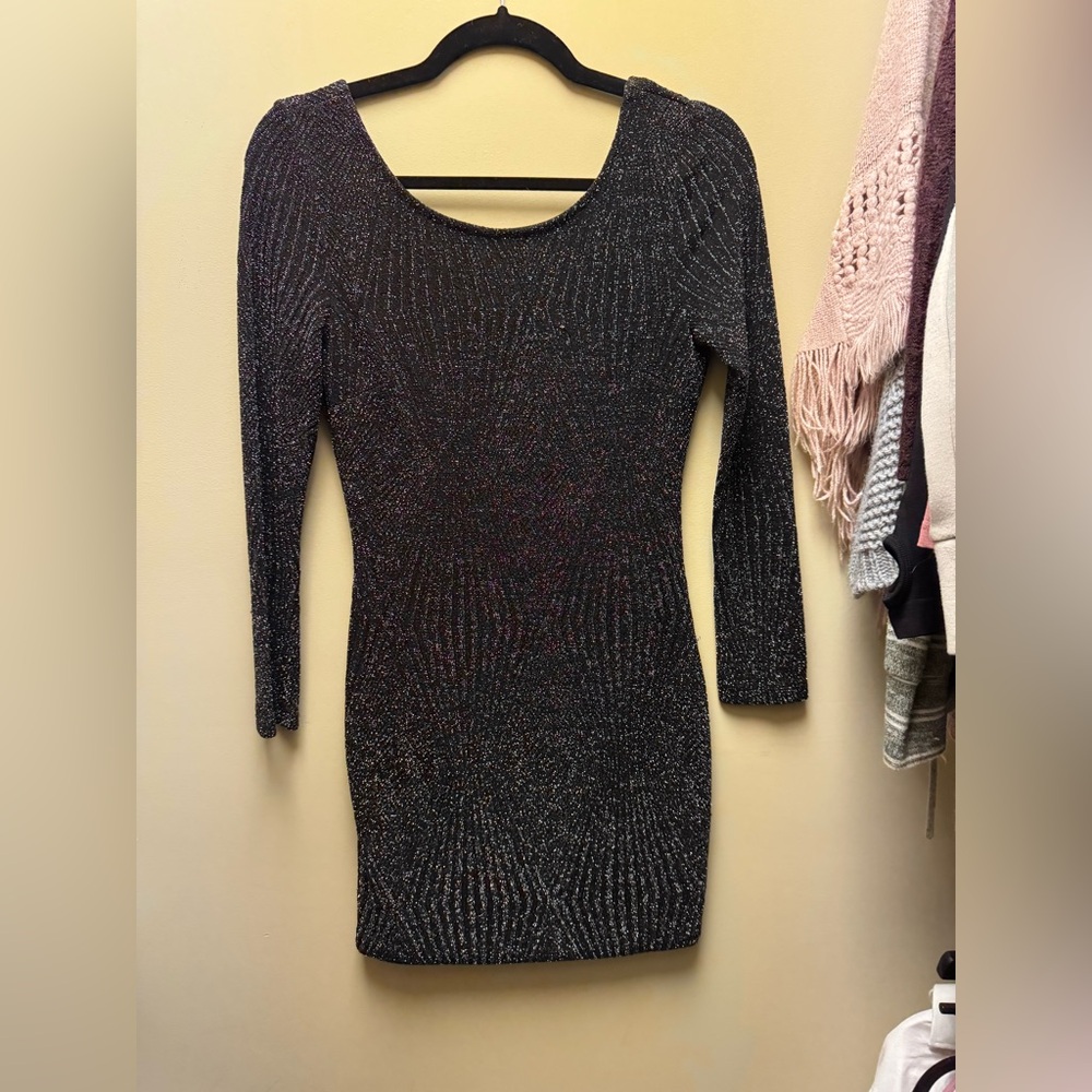 Sophisticated Black Sparkle Long Sleeve Dress